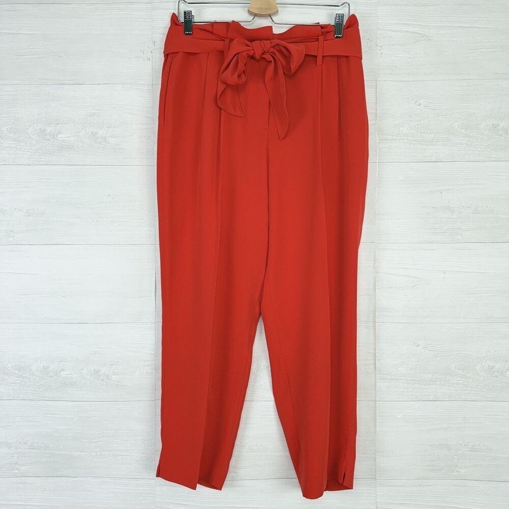 Boden Melina High Waist Paperbag Trouser Pants Size 10 R Poppy Red Preppy Office - Picture 2 of 15